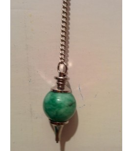 Péndulo esférico de amatista verde , con punta de metal y cadena con anilla
