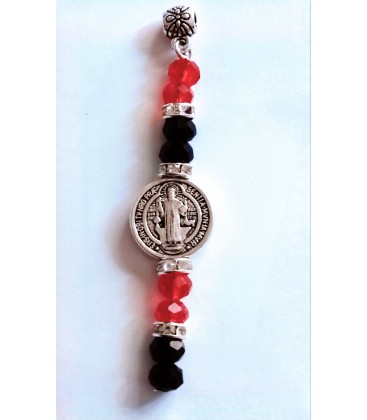 Colgante medalla san Benito, cristal rojo y negro al por mayor